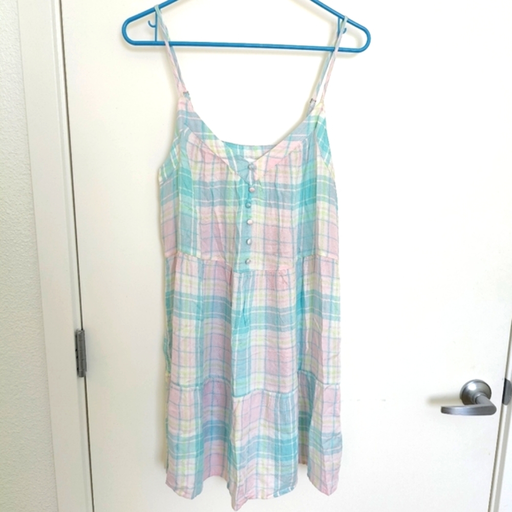 Abound Blue Teal Adley Plaid Pastel Button Down Mini Dress
